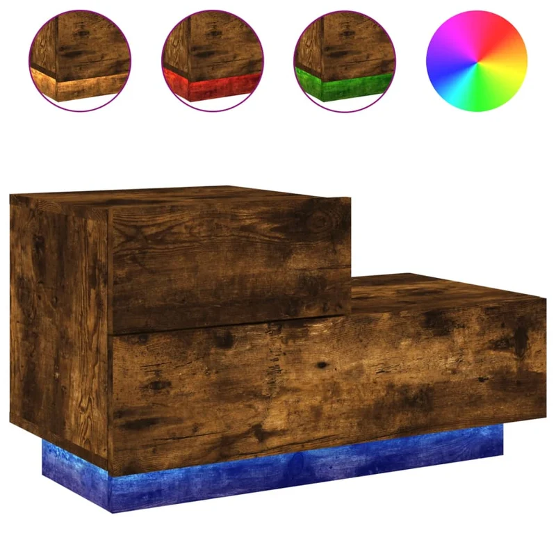 Table de chevet avec lumières LED et tirois 70 x 36 x 40,5 cm bois d'ingénierie marron DEC033178