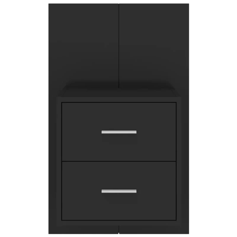 Table de chevet murale avec deux tiroirs 48,5 x 32,5 x 80 cm en bois d'ingénierie noir DEC034306