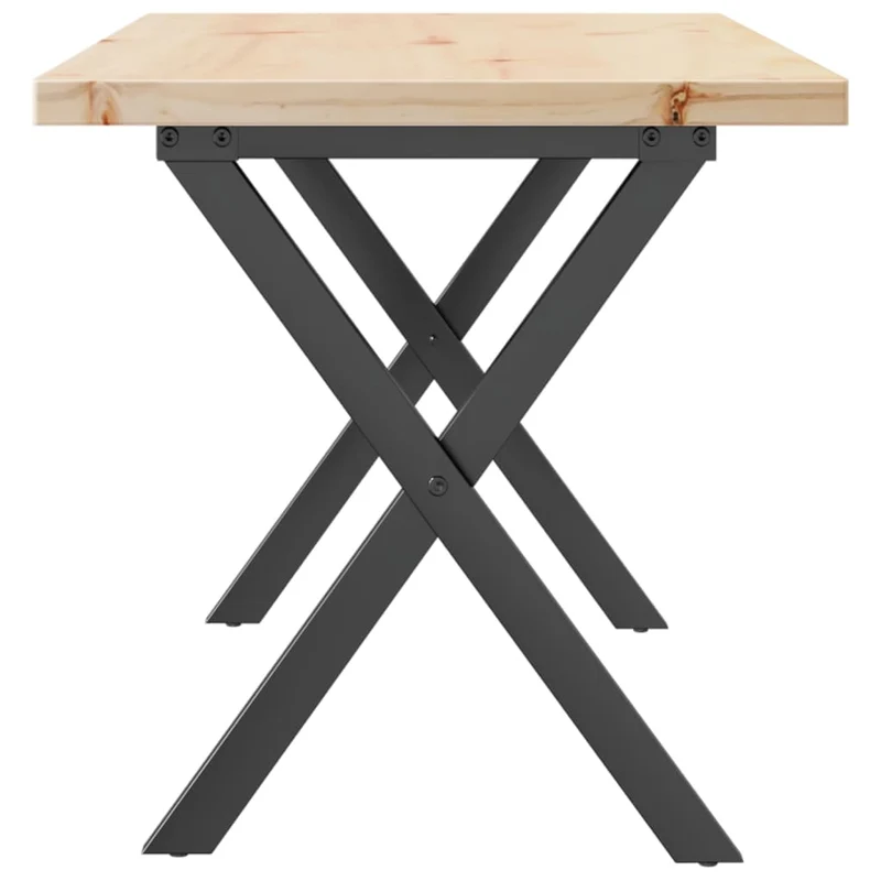 Table basse rectangulaire style industriel cadre en x 90 x 40 x 45,5cm bois de pin et acier forme de X DEC036274