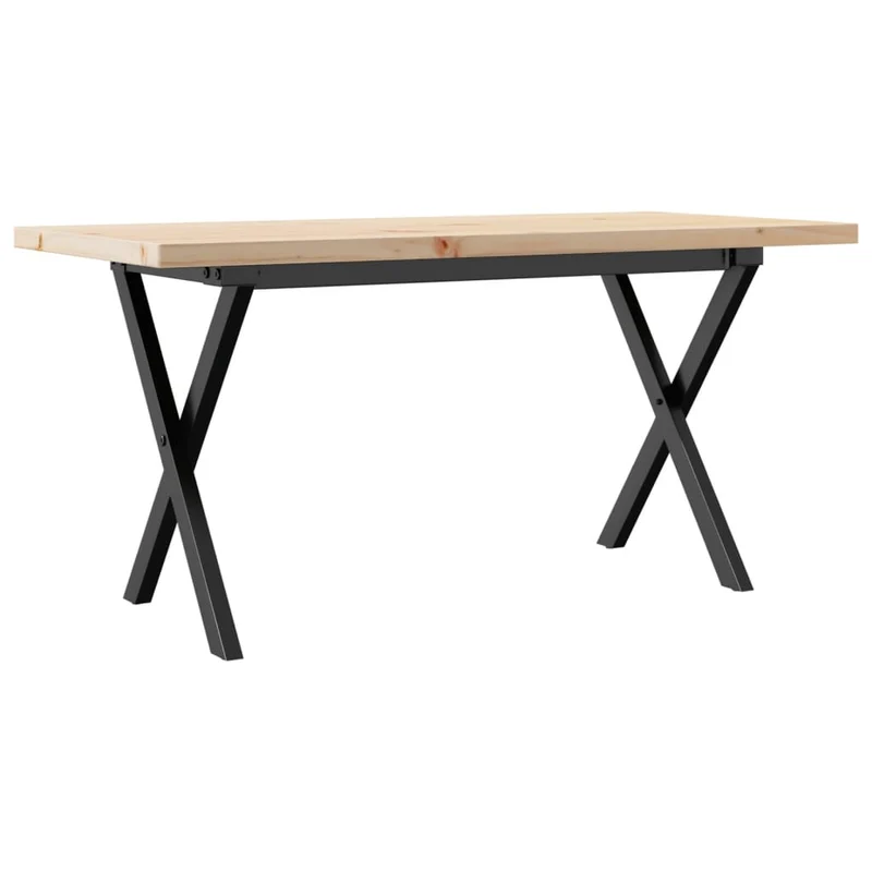 Table basse rectangulaire style industriel cadre en x 90 x 40 x 45,5cm bois de pin et acier forme de X DEC036274
