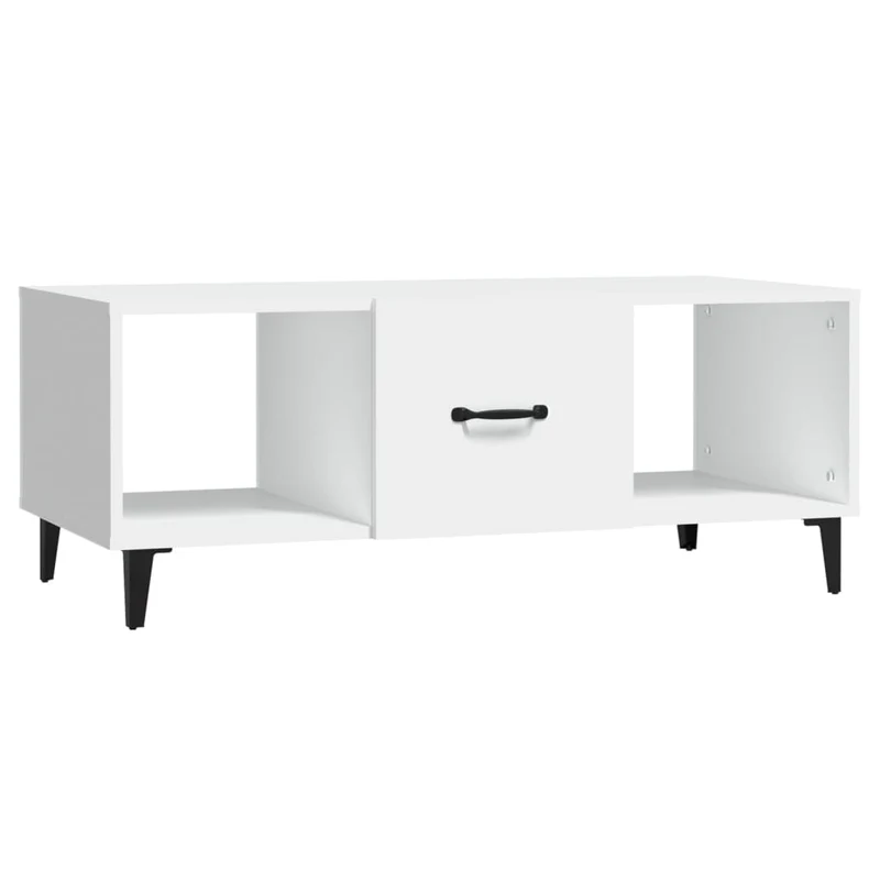 Table basse de salon avec tiroir design moderne 102 x 50 x 40 cm bois d'ingénierie blanc et fer DEC037814