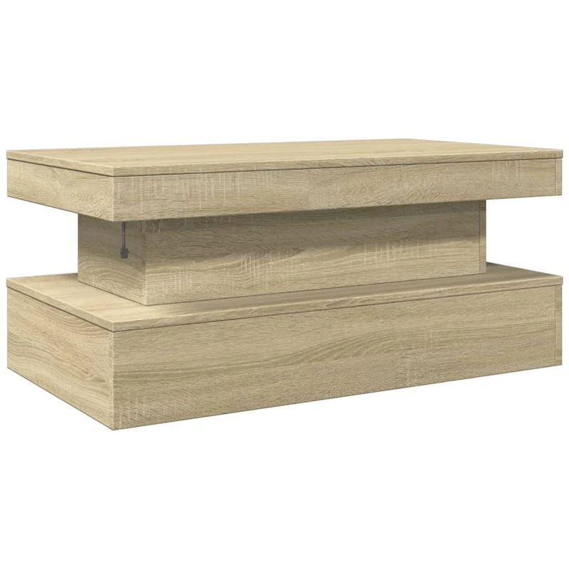 Table basse de salon design moderne avec lumières LED 90 x 50 x 40 cm bois d'ingénierie couleur chêne DEC037654