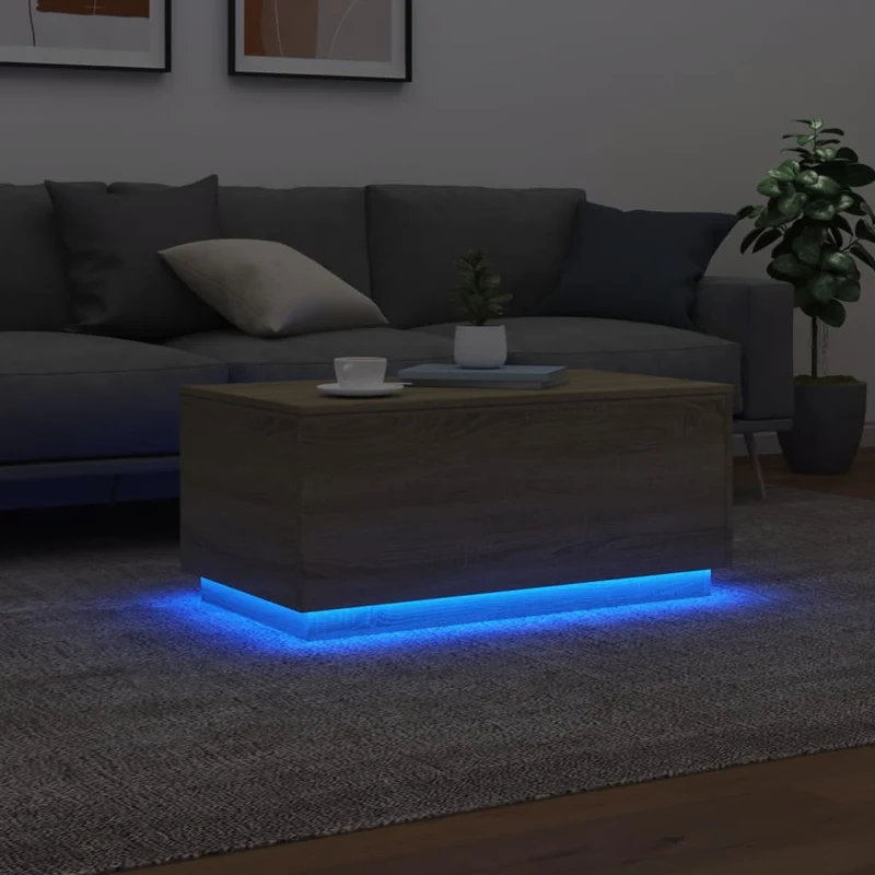 Table basse de salon design moderne avec lumières LED 90 x 50 x 40 cm bois d'ingénierie couleur chêne DEC037653