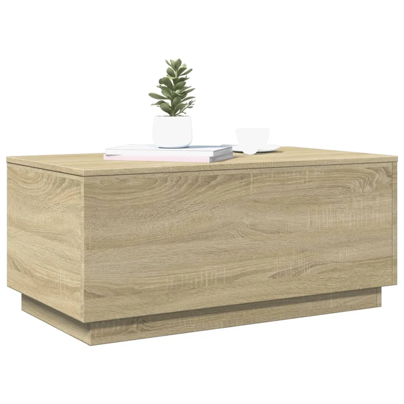Table basse de salon design moderne avec lumières LED 90 x 50 x 40 cm bois d'ingénierie couleur chêne DEC037653
