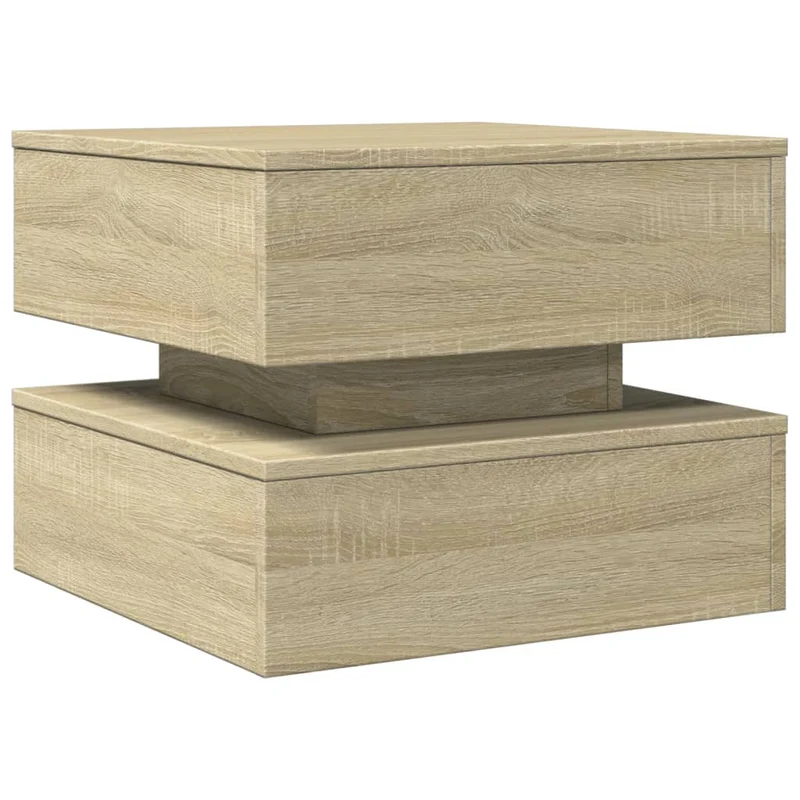 Table basse de salon design moderne avec lumières LED 50 x 50 x 40 cm bois d'ingénierie couleur chêne DEC037646
