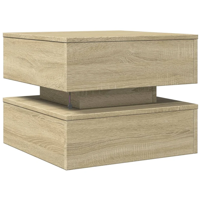 Table basse de salon design moderne avec lumières LED 50 x 50 x 40 cm bois d'ingénierie couleur chêne DEC037646