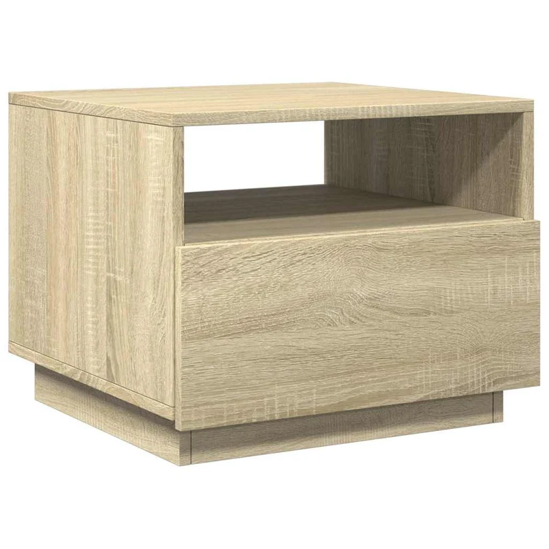 Table basse de salon avec tiroir design moderne avec lumières LED 50 x 49 x 40 cm bois d'ingénierie couleur chêne DEC037644