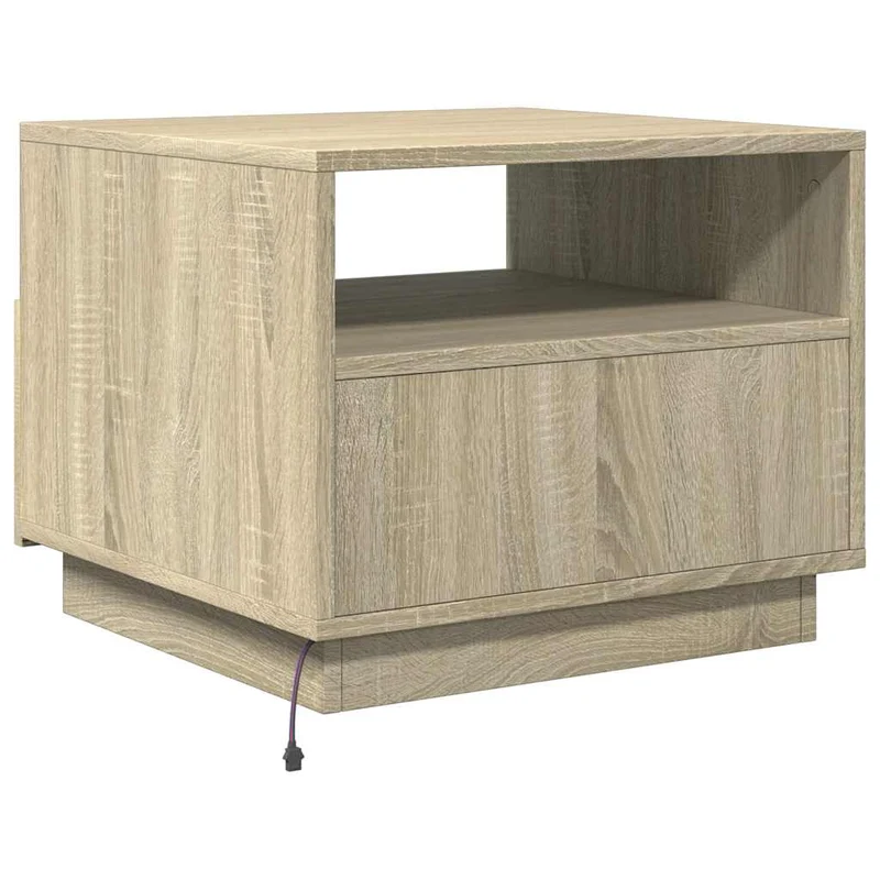 Table basse de salon avec tiroir design moderne avec lumières LED 50 x 49 x 40 cm bois d'ingénierie couleur chêne DEC037644