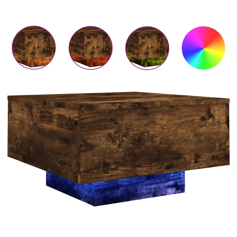 Table basse de salon design moderne avec lumières LED 55 x 55 x 31 cm bois d'ingénierie marron DEC037620