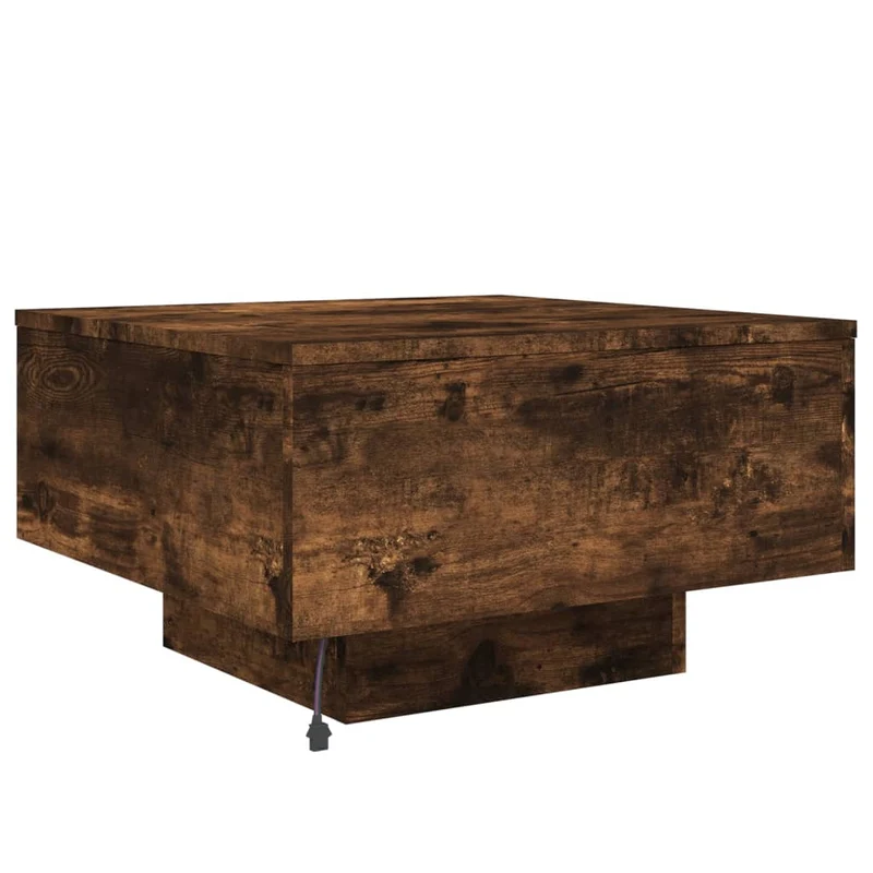 Table basse de salon design moderne avec lumières LED 55 x 55 x 31 cm bois d'ingénierie marron DEC037620