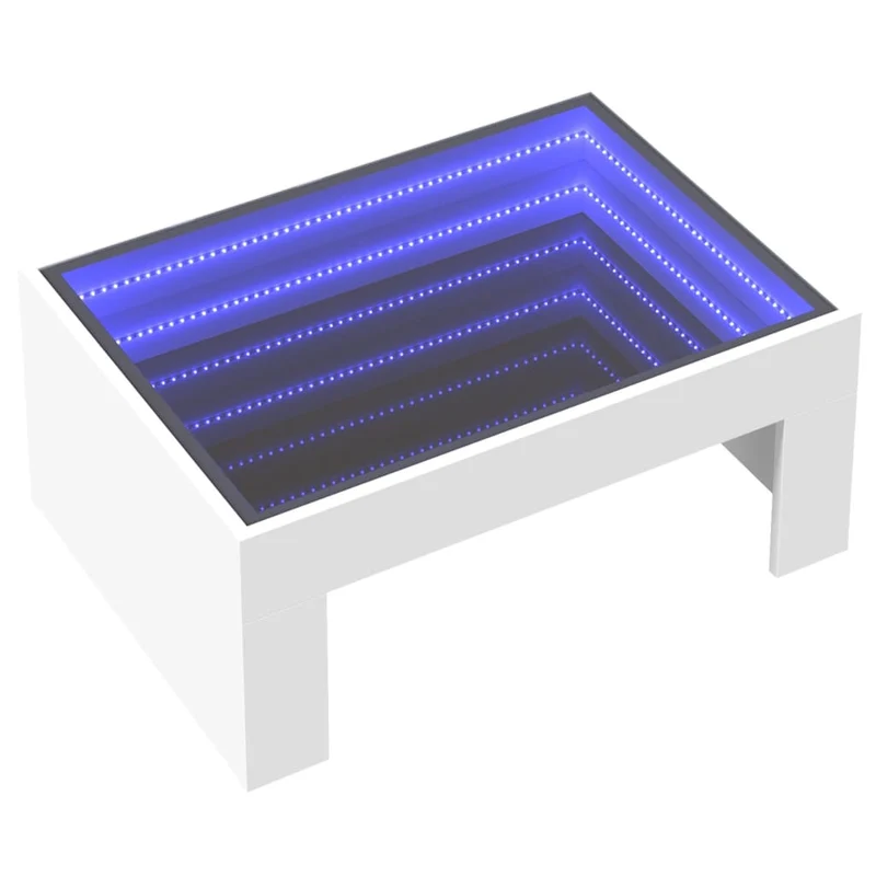 Table basse de salon design moderne avec LED 70 x 50 x 30 cm bois d'ingénierie blanc et verre DEC037440