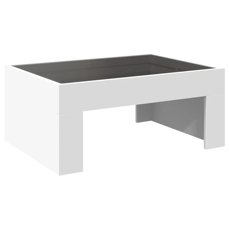 Table basse de salon design moderne avec LED 70 x 50 x 30 cm bois d'ingénierie blanc et verre DEC037440