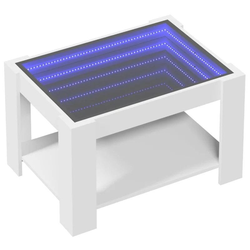 Table basse de salon design moderne avec LED 73 x 53 x 45 cm bois d'ingénierie blanc et verre DEC037390