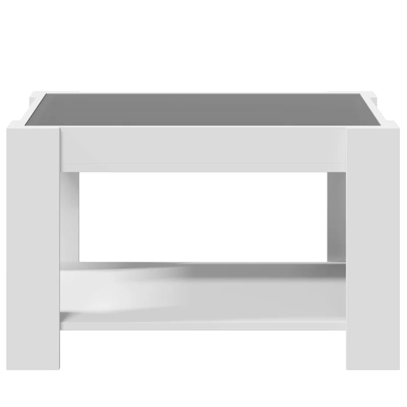 Table basse de salon design moderne avec LED 73 x 53 x 45 cm bois d'ingénierie blanc et verre DEC037390