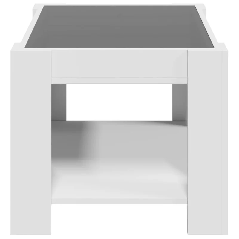 Table basse de salon design moderne avec LED 73 x 53 x 45 cm bois d'ingénierie blanc et verre DEC037390