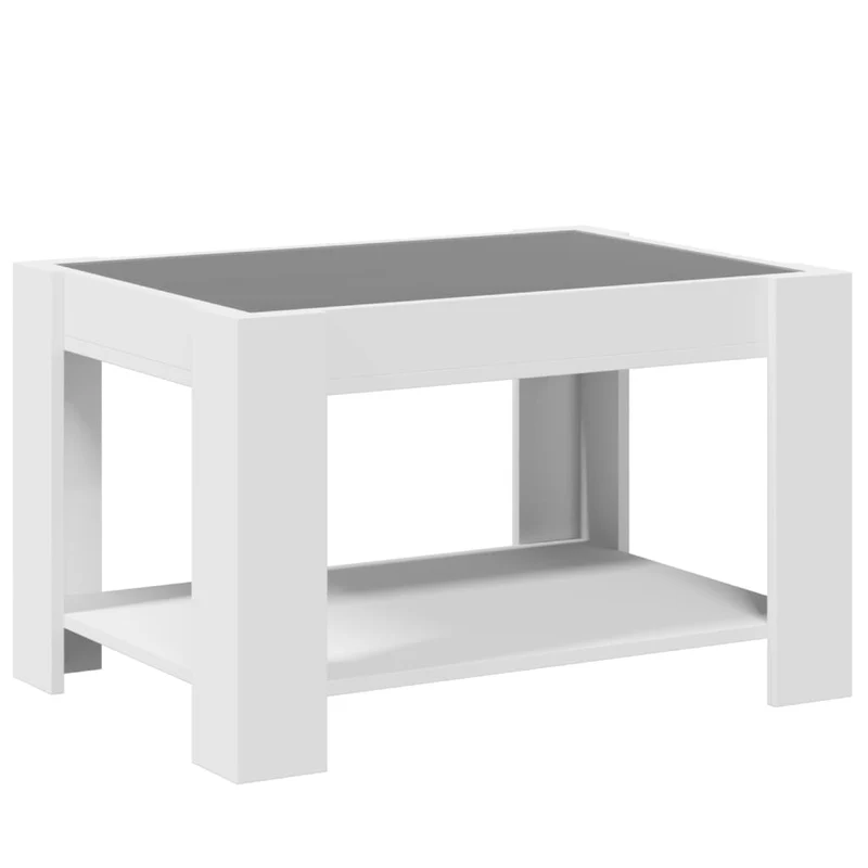 Table basse de salon design moderne avec LED 73 x 53 x 45 cm bois d'ingénierie blanc et verre DEC037390