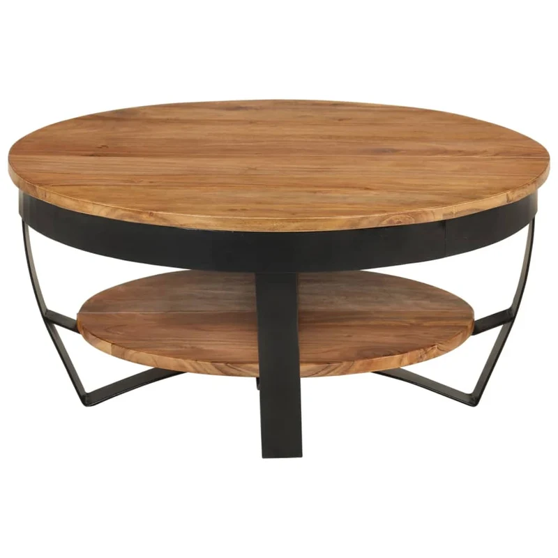 Table basse de salon design industriel 65 x 65 x 32 cm bois d'acacia avec finition marron miel et acier enduit de poudre DEC037112