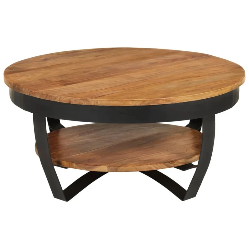 Table basse de salon design industriel 65 x 65 x 32 cm bois d'acacia avec finition marron miel et acier enduit de poudre DEC037112