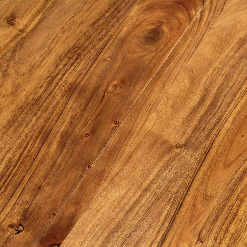 Table basse de salon design industriel 65 x 65 x 32 cm bois d'acacia avec finition marron miel et acier enduit de poudre DEC037112