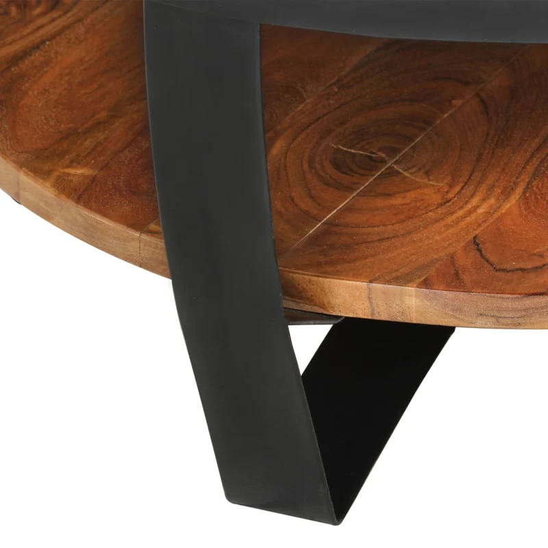 Table basse de salon design industriel 65 x 65 x 32 cm bois d'acacia avec finition marron miel et acier enduit de poudre DEC037112