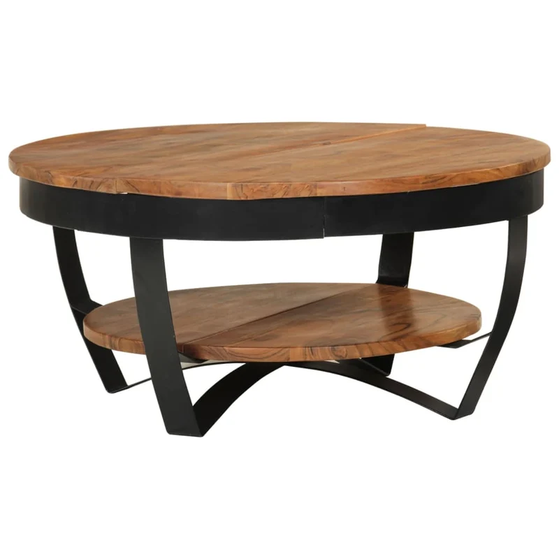 Table basse de salon design industriel 65 x 65 x 32 cm bois d'acacia avec finition marron miel et acier enduit de poudre DEC037112