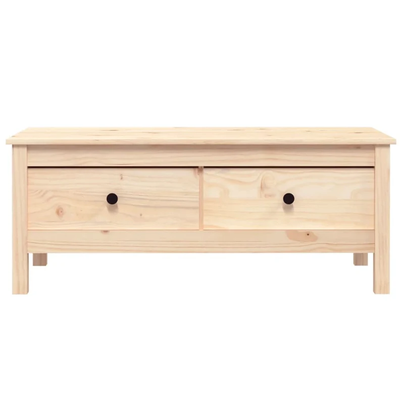 Table basse de salon avec deux tiroirs design rustique 100 x 50 x 40 cm bois massif de pin non traité DEC036934