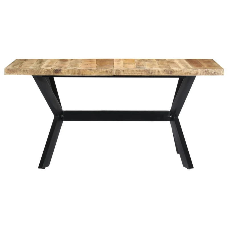 Table de salle à manger design industriel 140 x 70 x 75 cm bois de manguier avec cadre croisé en acier noir DEC036711