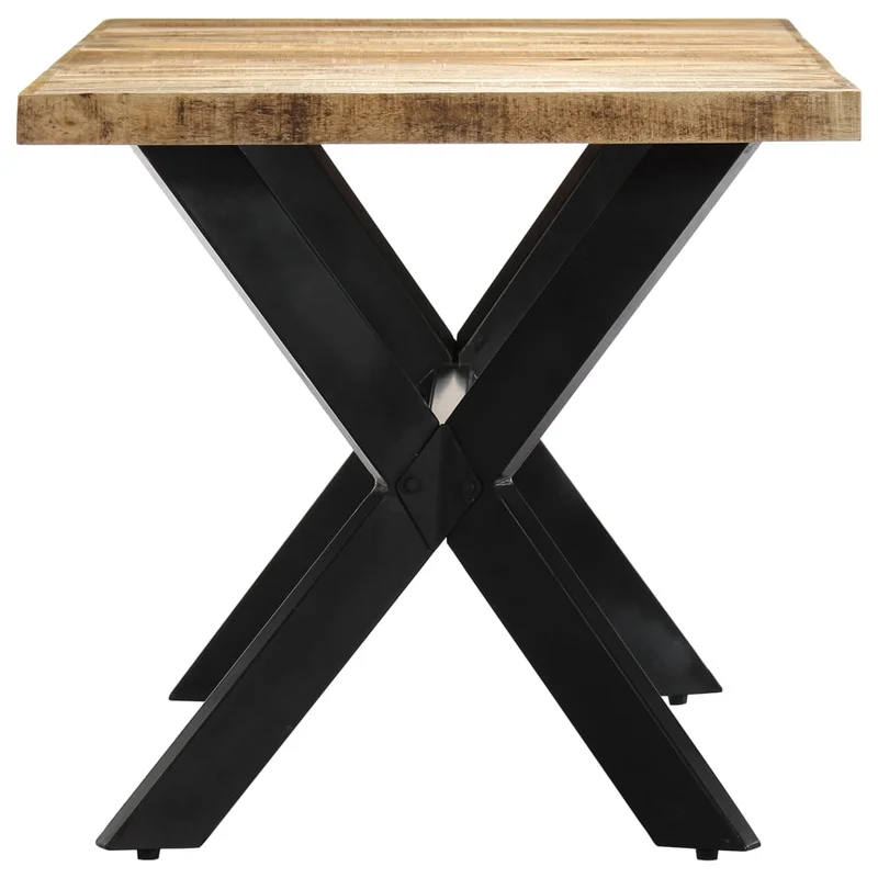 Table de salle à manger design industriel 140 x 70 x 75 cm bois de manguier avec cadre croisé en acier noir DEC036711