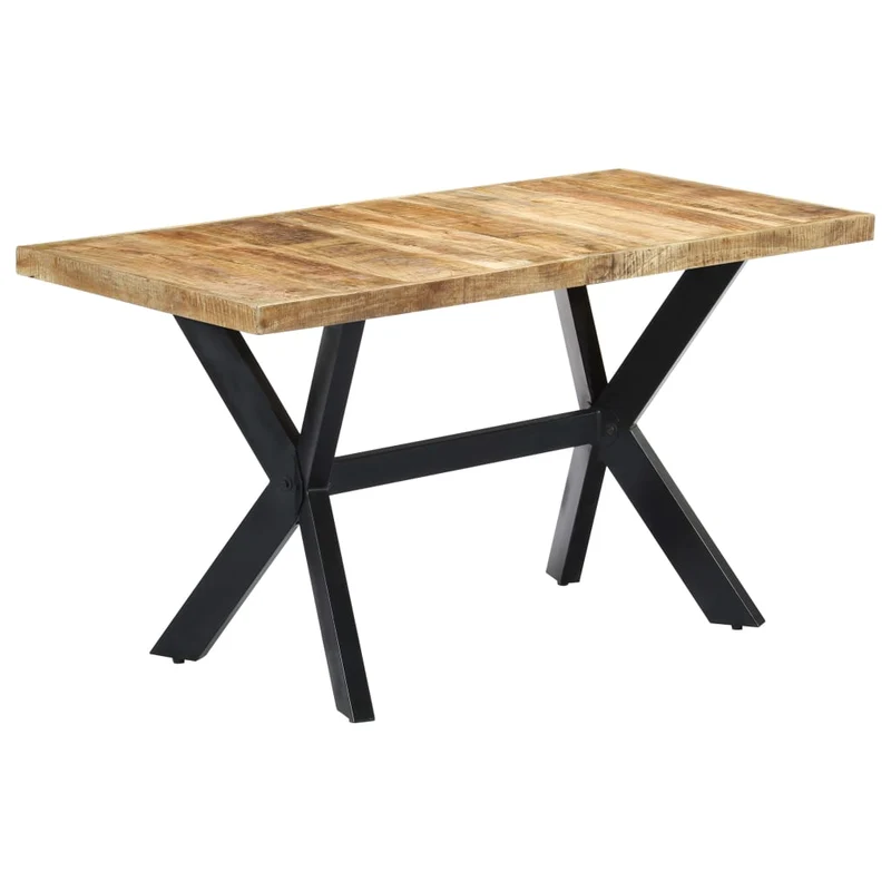 Table de salle à manger design industriel 140 x 70 x 75 cm bois de manguier avec cadre croisé en acier noir DEC036711