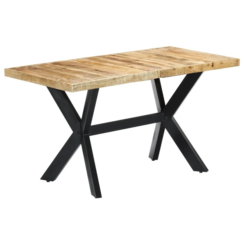 Table de salle à manger design industriel 140 x 70 x 75 cm bois de manguier avec cadre croisé en acier noir DEC036711