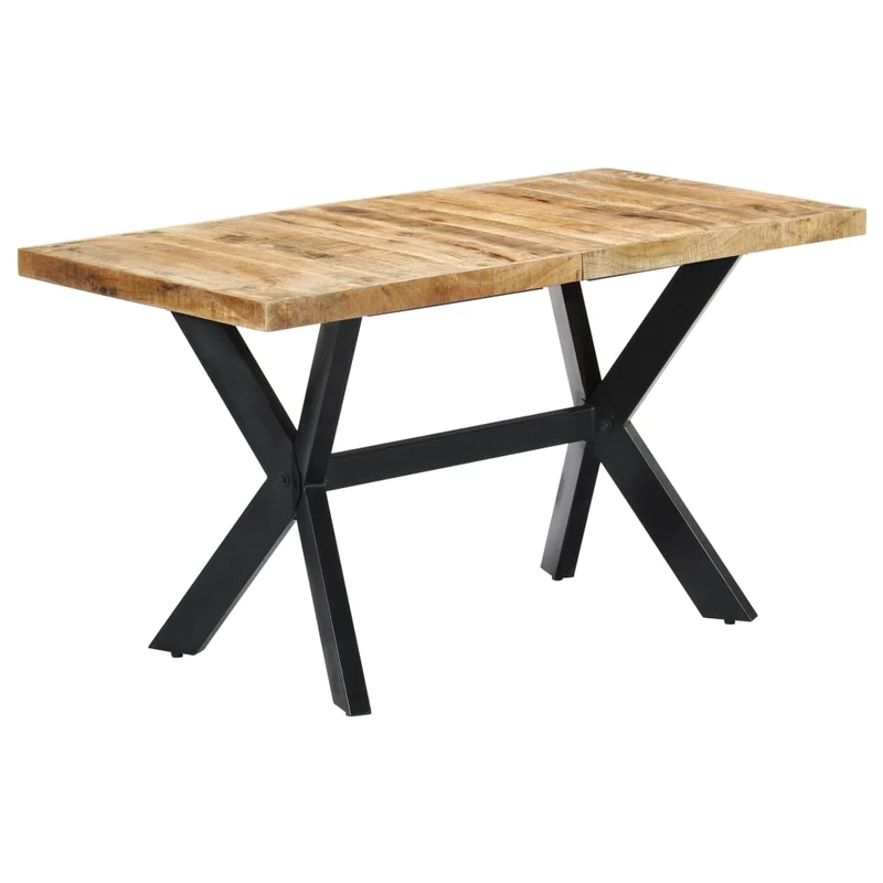 Table de salle à manger design industriel 140 x 70 x 75 cm bois de manguier avec cadre croisé en acier noir DEC036711