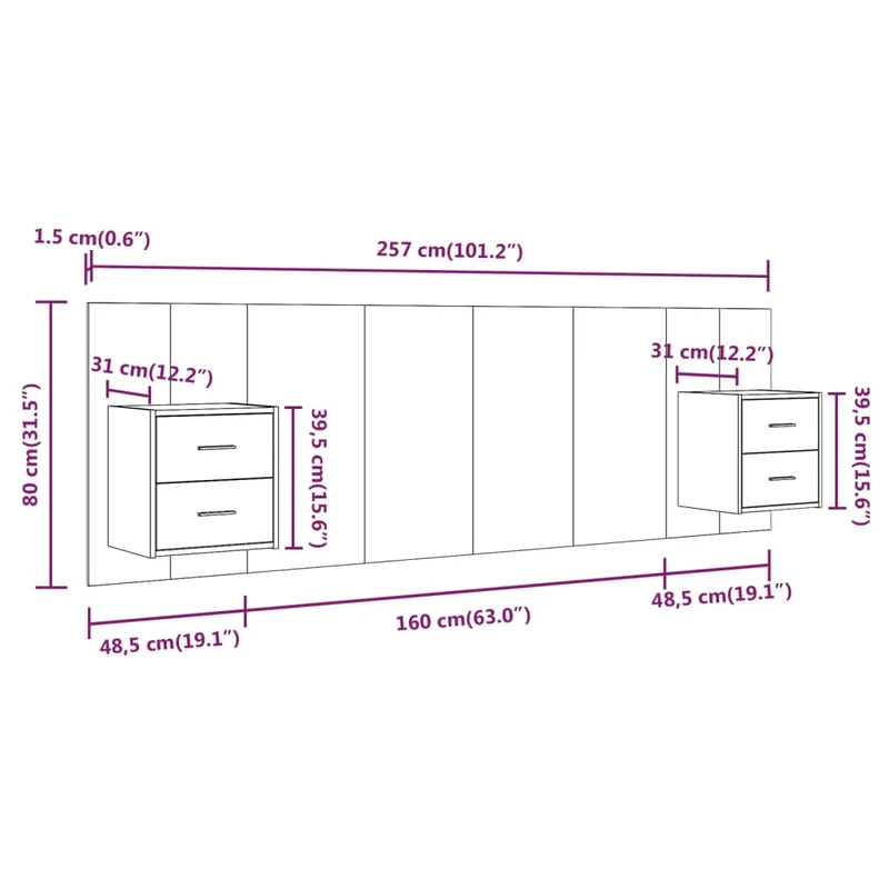 Tête de lit accessoire couchage chambre à coucher meuble avec chevet intégré étagère MDF marron clair TDL0205845