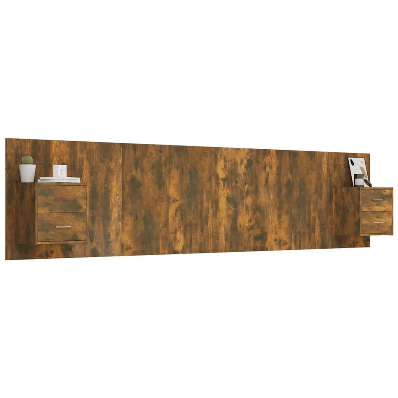 Tête de lit accessoire couchage chambre à coucher meuble avec chevet intégré étagère MDF marron clair TDL0205837