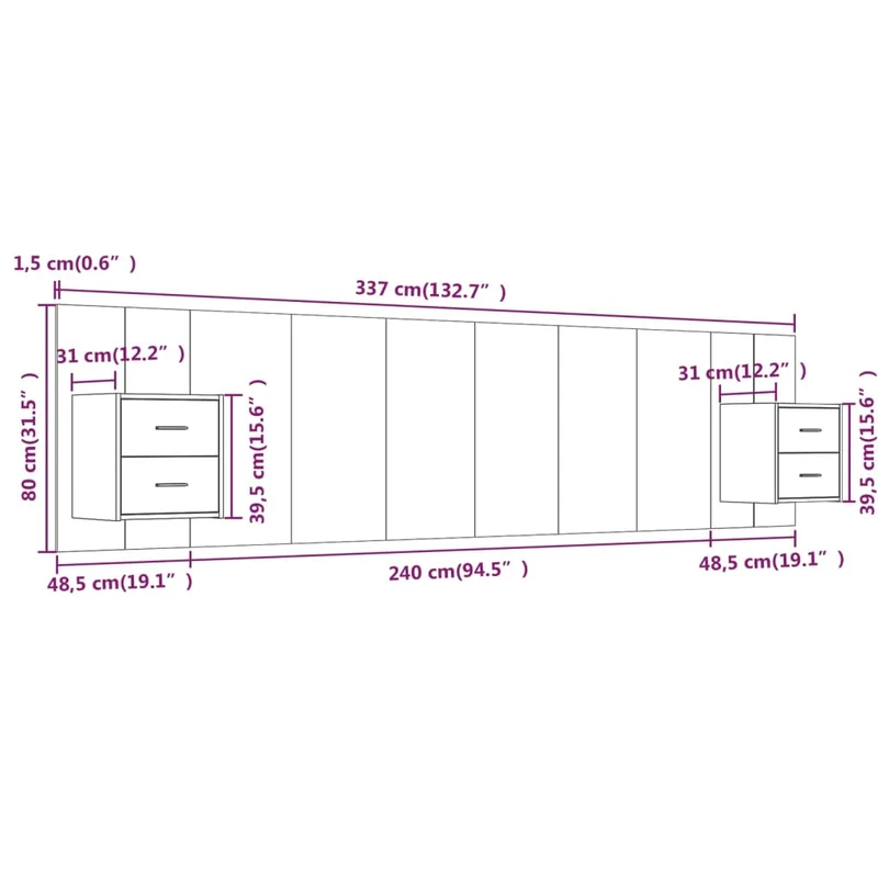 Tête de lit accessoire couchage chambre à coucher meuble avec chevet intégré étagère MDF marron clair TDL0205837