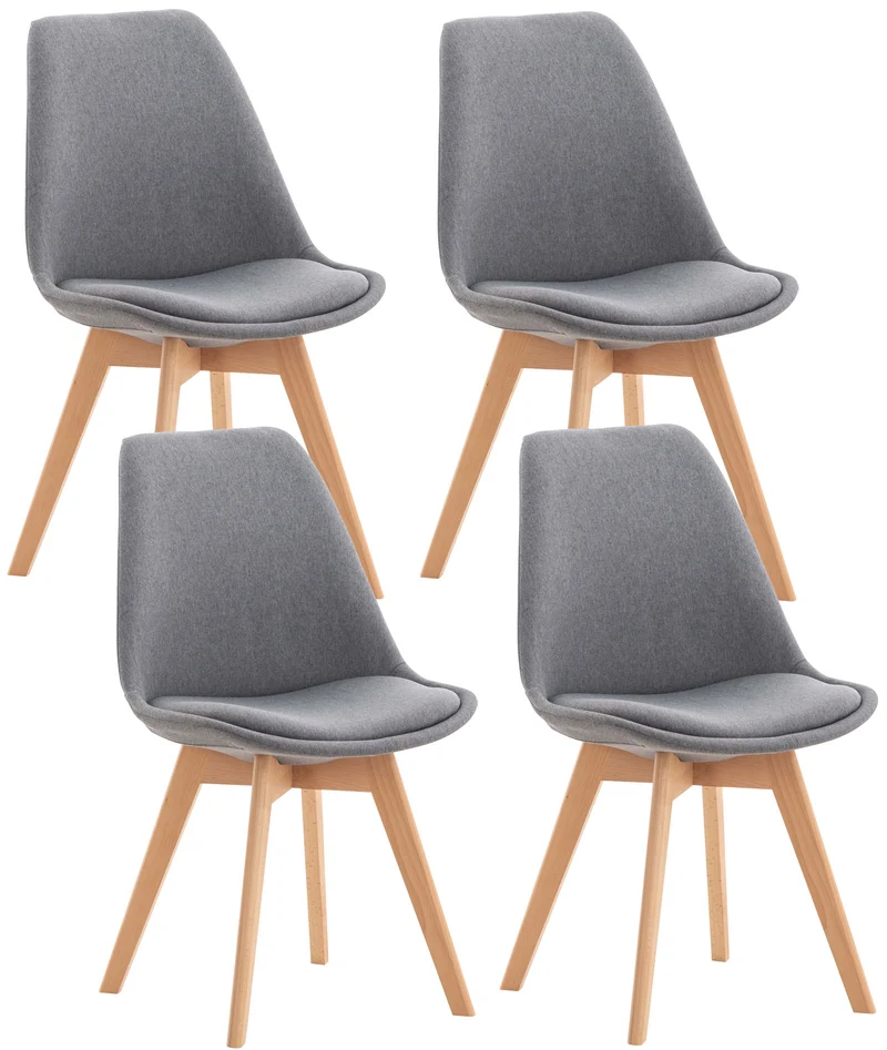 Lot de 4 chaises de salle à manger cuisine ou bureau en tissu gris clair pieds en bois 10_0000367
