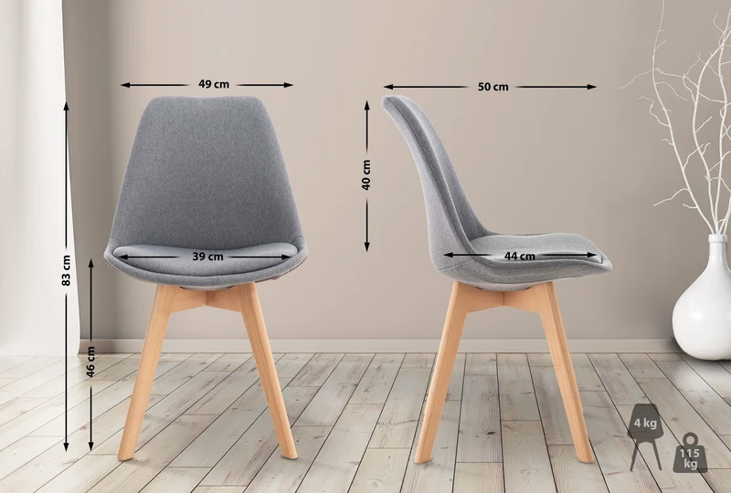 Chaise de salle à manger x1 design scandinave en tissu gris et pieds en bois clair 10_0002290