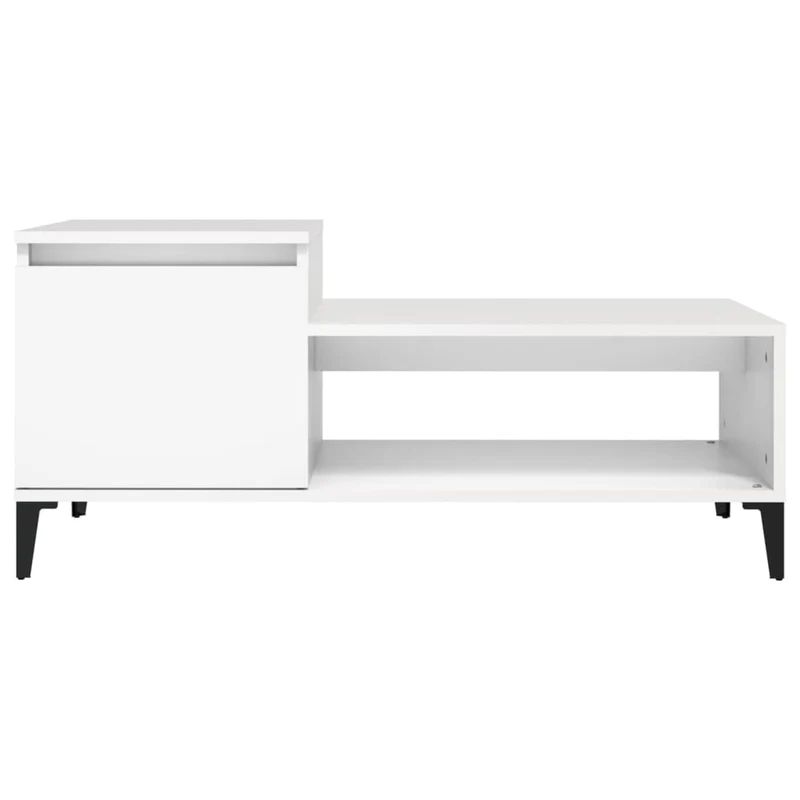 Table basse de salon avec compartiment de rangement design moderne 100 x 50 x 45 cm bois d'ingénierie blanc et métal DEC037795