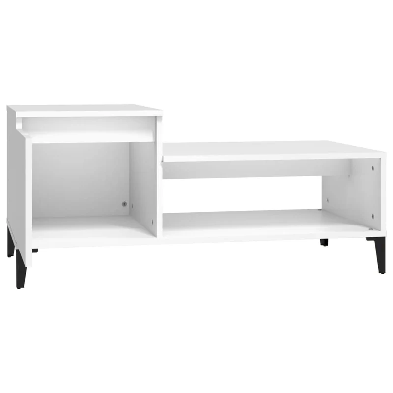 Table basse de salon avec compartiment de rangement design moderne 100 x 50 x 45 cm bois d'ingénierie blanc et métal DEC037795