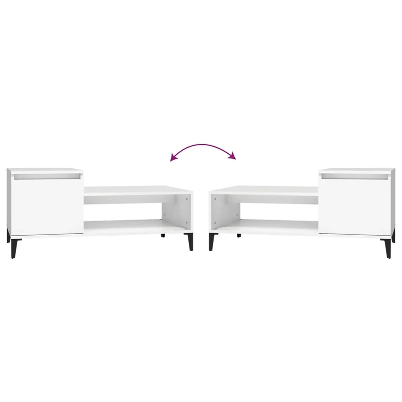 Table basse de salon avec compartiment de rangement design moderne 100 x 50 x 45 cm bois d'ingénierie blanc et métal DEC037795