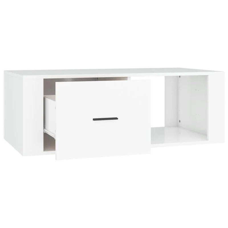 Table basse de salon avec tiroir design moderne 100 x 50,5 x 35 cm bois d'ingénierie blanc DEC037782