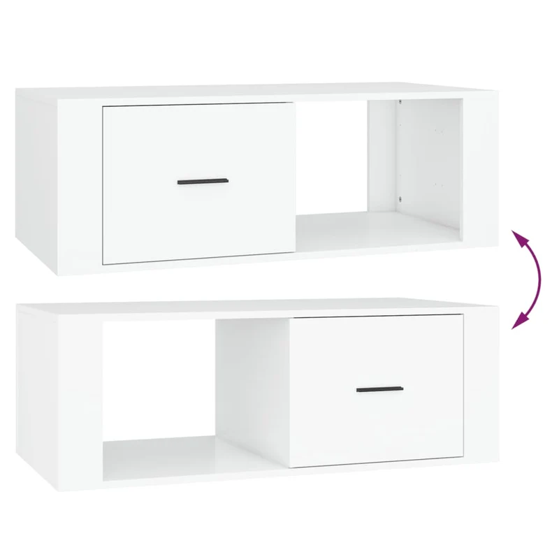 Table basse de salon avec tiroir design moderne 100 x 50,5 x 35 cm bois d'ingénierie blanc DEC037782