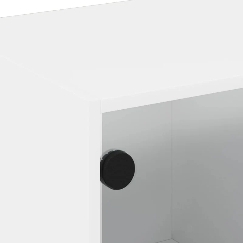 Table basse de salon design moderne avec portes vitrée 68 x 50 x 42 cm bois d'ingénierie blanc et verre DEC037724