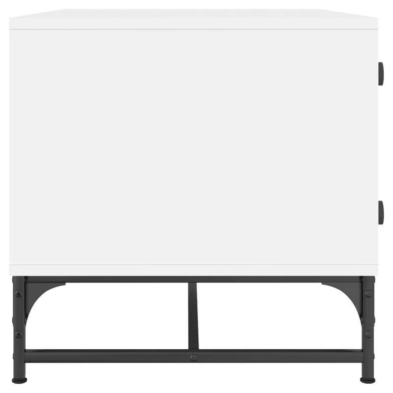 Table basse de salon design moderne avec portes vitrée 68,5 x 50 x 50 cm bois d'ingénierie blanc verre et acier DEC037723