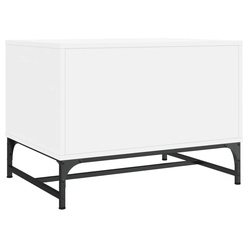 Table basse de salon design moderne avec portes vitrée 68,5 x 50 x 50 cm bois d'ingénierie blanc verre et acier DEC037723
