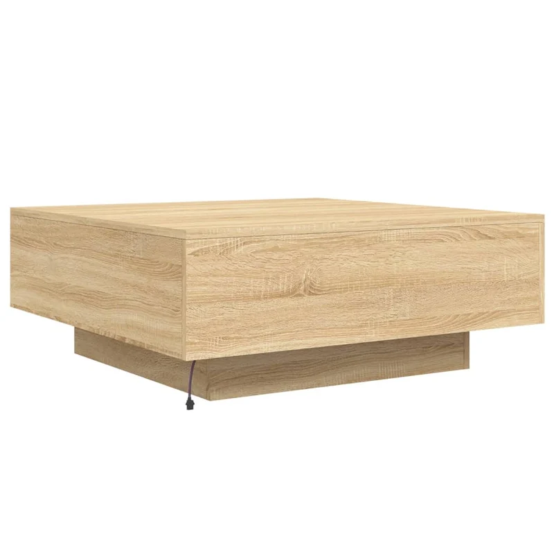 Table basse de salon design moderne avec lumières LED 80 x 80 x 31 cm bois d'ingénierie couleur chêne DEC037649