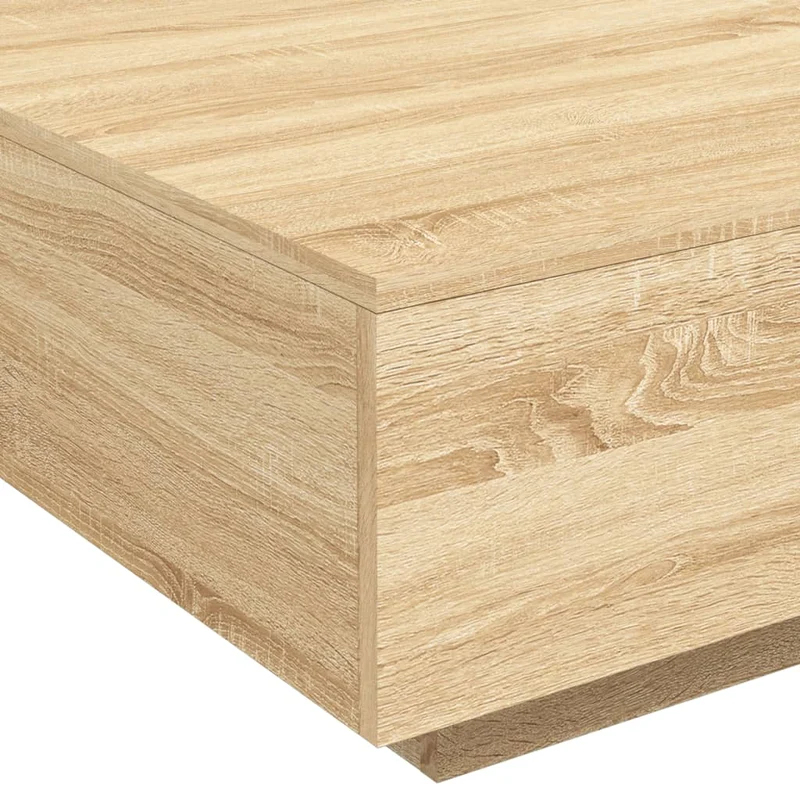 Table basse de salon design moderne avec lumières LED 80 x 80 x 31 cm bois d'ingénierie couleur chêne DEC037649