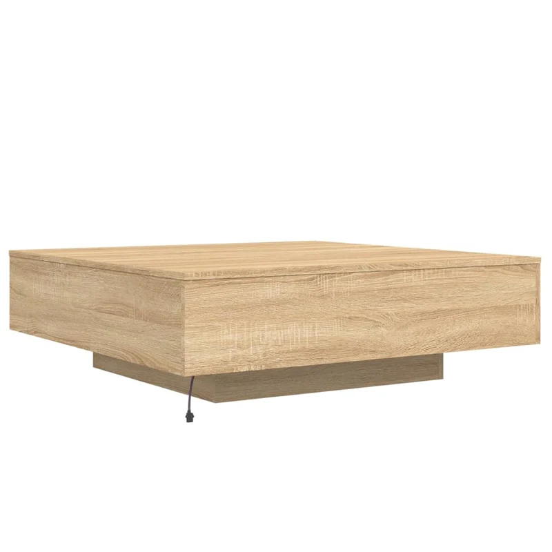 Table basse de salon design moderne avec lumières LED 100 x 100 x 31 cm bois d'ingénierie couleur chêne DEC037643