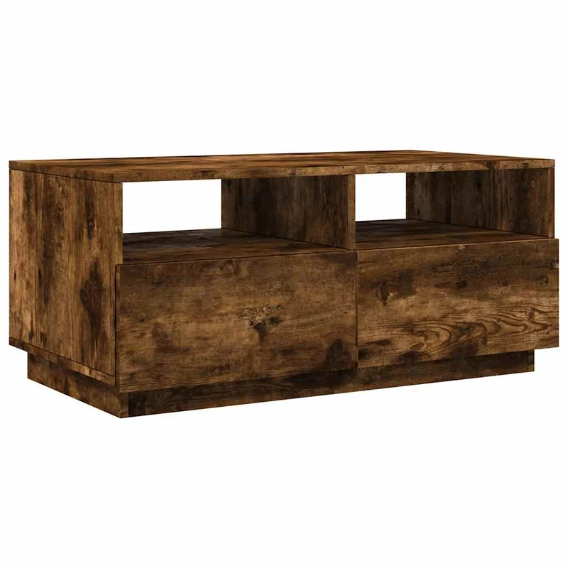 Table basse de salon avec tiroir design moderne avec lumières LED 90 x 49 x 40 cm bois d'ingénierie marron DEC037623
