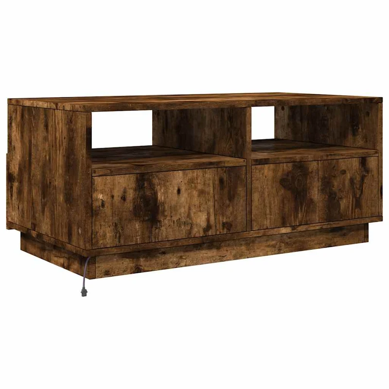 Table basse de salon avec tiroir design moderne avec lumières LED 90 x 49 x 40 cm bois d'ingénierie marron DEC037623