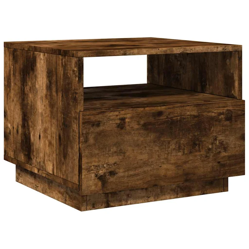 Table basse de salon avec tiroir design moderne avec lumières LED 50 x 49 x 40 cm bois d'ingénierie marron DEC037616